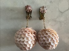Vintage Pink Sequin Ball Bead Earrings Dangle Disco Ball - Clip On