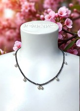 Oxidized Sterling Silver 6 mm Genuine Pearl Station Bead Necklace