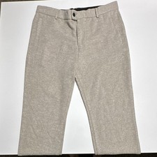 RICHIE LE Men Beige Herringbone Dress Pants F...