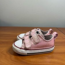 Converse Girls Toddlers Pink Shiny Hook  Loop Closure Sneaker Shoe T5