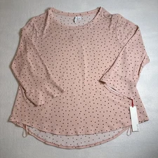 Elle blouse top size XL 3/4 sleeve lightweight Pink With Black Dots NWT