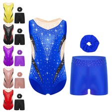 Kids Girls Outfit Sleeveless Leotard Metallic Dancewear Workout Set Gymnastics