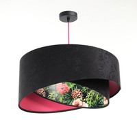 HäNgeleuchte Stoff Tropical E27 Rund D: 50 Cm Schwarz GrüN Pink HäNgelampe