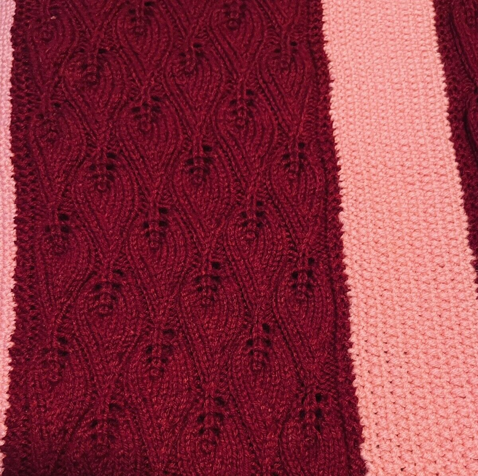 Vintage Wool Hand Made Knit Crocheted Multicolor Stripe Afghan Blanket