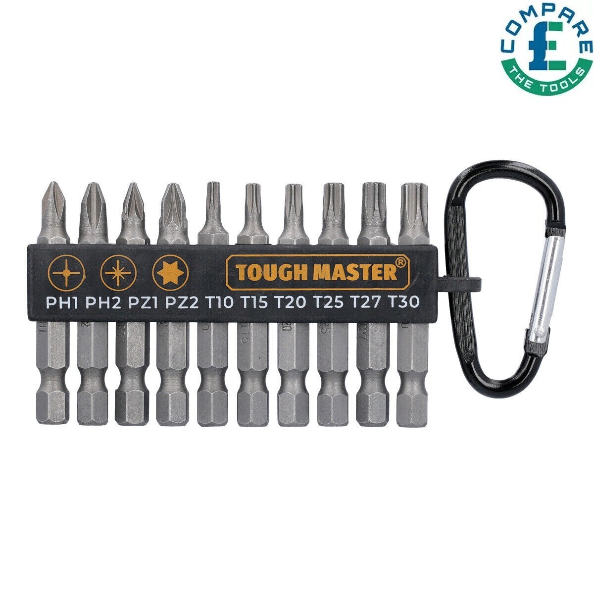 TOUGH MASTER Impact Screwdriver Bit Set 10pcs Carabiner KeyRing Phil Pozi Torx