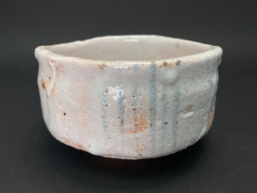 JAPANESE TEA CEREMONY/SHINO CHAWAN(TEA BOWL) by YUU/IRON PAINT/CELLULAR PATTERN - Picture 6 of 9