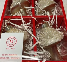 MARTHA STEWART MUSHROOM ORNAMENTS (4) GOLD PEARLS GLASS  NIB