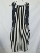 @Republic Bodycon Scuba Midi Dress Sleeveless Black Stripe Mesh Slimming UK 14 L