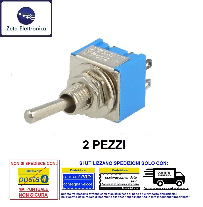 Interrupteur à Levier Bascule 2 Positions (ON/OFF) - Inverseur/Commutateur - Lot De 2PZ, Neuf - EAN 8025702209294