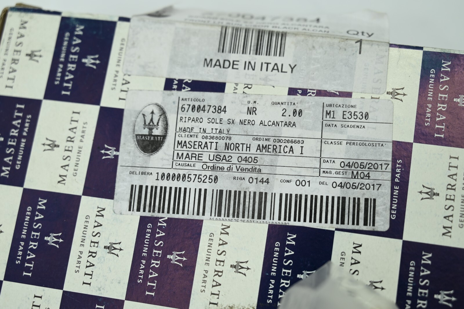 Genuine OEM Maserati Front LH Visor (Black Alcantara) P/N 670047384 NEW in Box