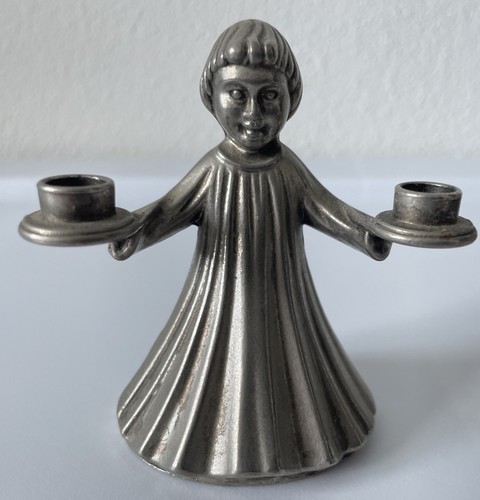 VTG Young Child Figures Silver Cast Metal Candle Holder Made in Italy Set of 2 - Picture 3 of 9