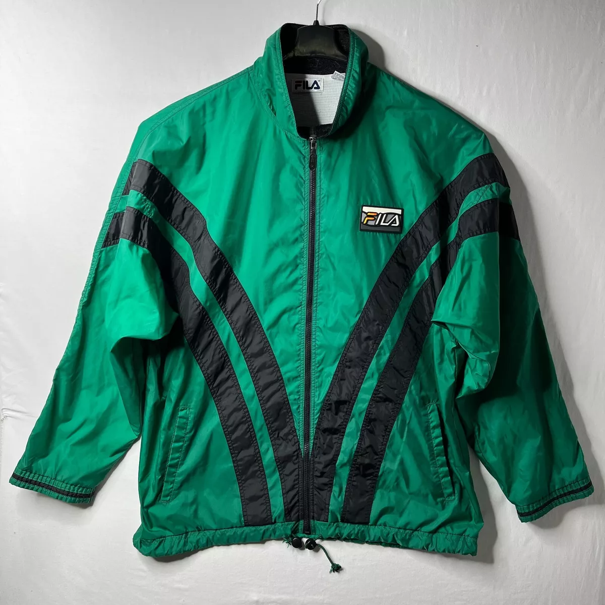 Vintage 90s FILA Men XL Green Black Windbreaker Jacket Tracksuit Track Bomber