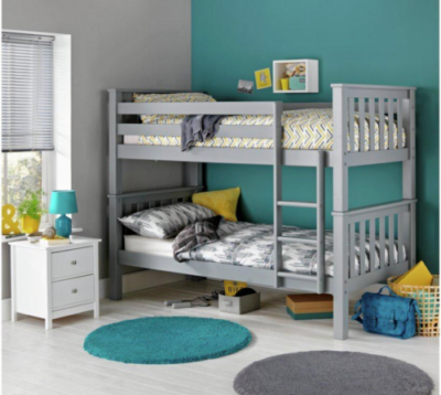 3FT SINGLE BUNK BED PREMIUM GREY WHITE PINE MEMORY FOAM OR SPRUNG