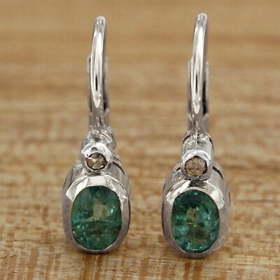 Boucles D'oreilles Or Blanc 14k Diamants - Pendantes Dormeuses, Neuf Avec étiquettes