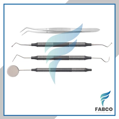 Dental Instrument Basic Mirror Explorer College Plier Lucas 4Pcs Black Coated
