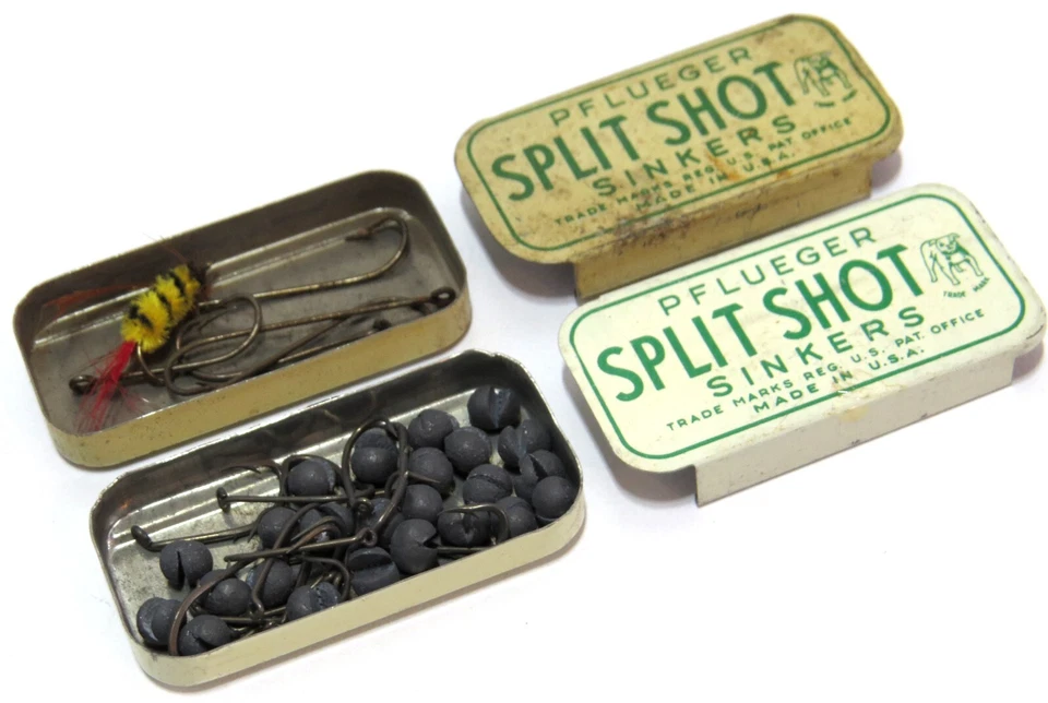 Latas de tiro dividido vintage Pflueger, pesas de pesca con plomo, etc. - Ver contenido Foto 2 de 4