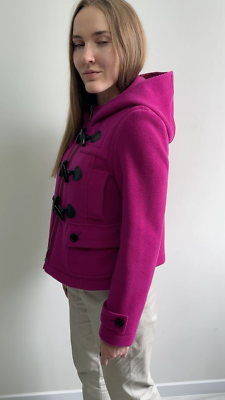 Women's BURBERRY BRIT Wool Duffle Coat Short Hooded Fuchsia Pink