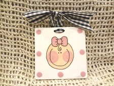 BABY GIRL NURSERY CERAMIC WALL PLAQUE TILE / TRIVET ART with BOW  NEW