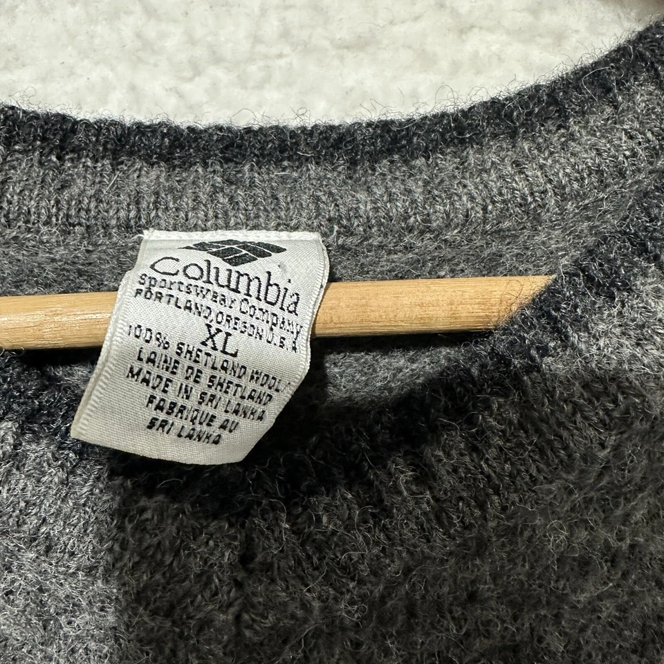 Chaleco clásico de invierno vintage Columbia para hombre XL gris 100 % lana Shetland Foto 3 de 4