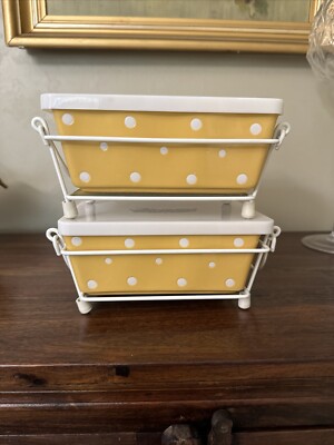 2 Temptations Polka-dot Yellow 1 Qt Casserole Dish, Trivet, & Wire Carrier Lids
