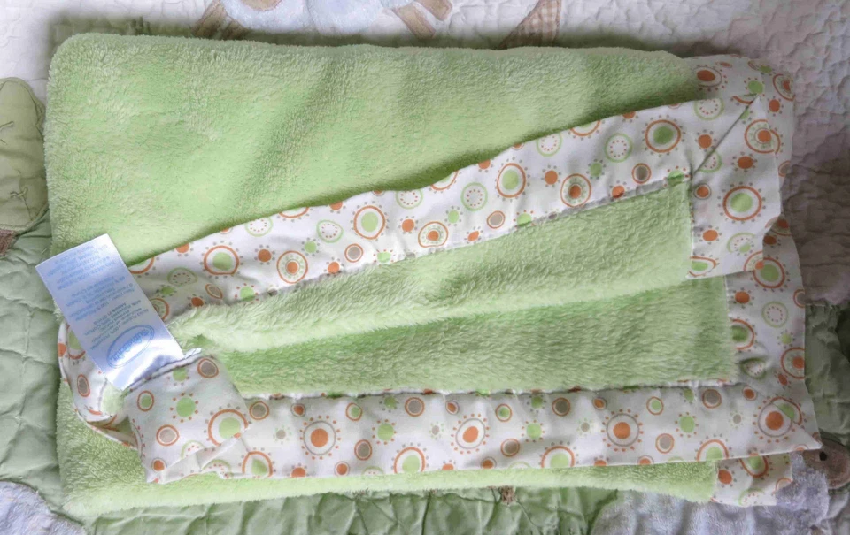 SumerSault Green Plush w Orange Tan Circles Polka Dots Edge Lion Baby Blanket EU - Image 2 of 3