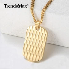 New Gold Plated Stainless Steel Dog Tag Pendant Necklace 16-30" Curb Chain Gift