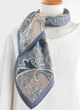 100% Silk 26" square Scarf Women neckerchief Wrap paisley floral blue brown MQ69