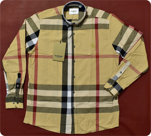 Men's Burberry Casual Button Down Shirt Brown Size 2XL Pit to Pit 25.25" UNUSED