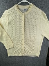 VTG Brookville USA Made Knit Cardigan Sweater Ivory Size 46 Intricate Acrylic