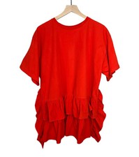 ZARA RED POPLIN DRESS WITH CONTRASTING RUFFLE Small