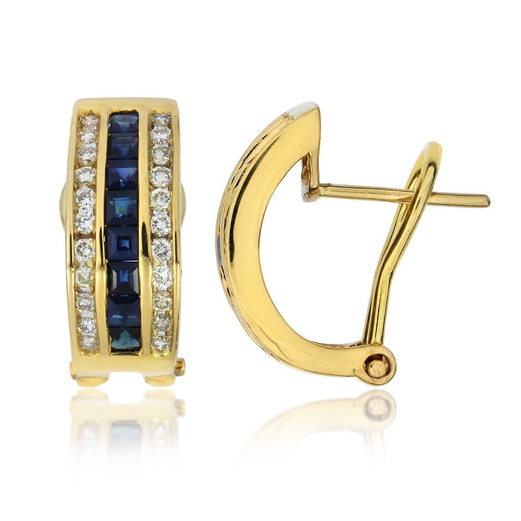 14K Yellow Gold Sapphire & Diamond J Hook Earrings GE… Gem