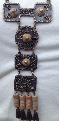 Collier Kupfer Messing  Mexico Mexiko Casa Maya Statement Kette mid century  