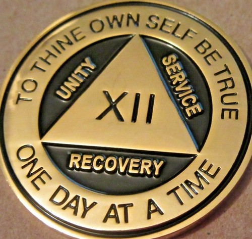 Black Gold Alcoholics Anonymous AA 12 Year Medallion Token Chip Sober sobriety - Picture 5 of 9