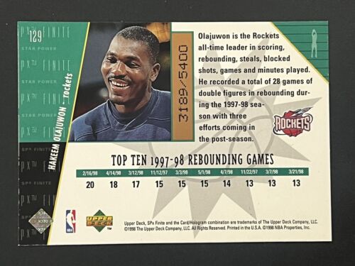 1998-99 SPx Finite Star Power /5400 Hakeem Olajuwon #129 Houston Rockets - Picture 2 of 2