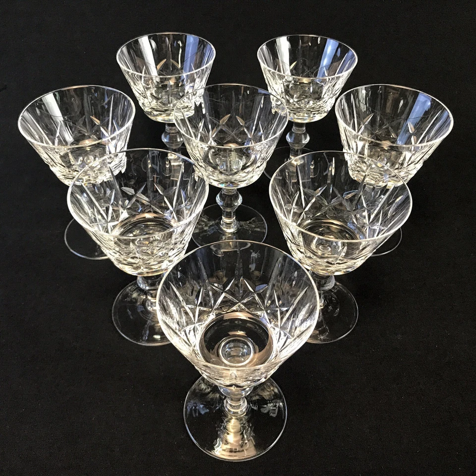 Crystal Wine Sherry Sherbet Glasses Dessert Cups Criss-Cross Cut Glass Set of 8 - Image 3 of 4