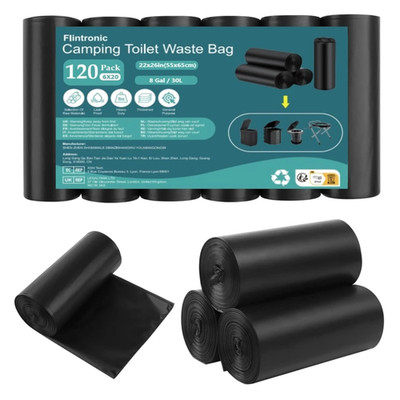 120-piece set of black toilet bags - camping toilet bags, biodegradable