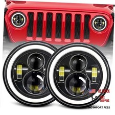 2PCS 7" LED Headlight Round - Hi/Low Beam DRL Amber - Black