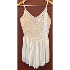 90s Olga Christina Lace Teddy Coquette Cottagecore Bridal Ivory Romper Sleepwear