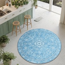 ZULIDA Large Turquoise Blue White Circular Carpet - Soft Plush Shag Rug with N