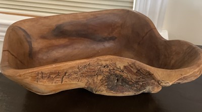 Lucien Morisset Bowl Carved Wavy Wood Signed Curved Large