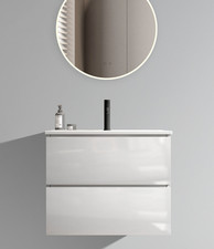 TIA 24" Wall Mounted White Glossy Bathroom Vanity with Ceramic Sink with one f