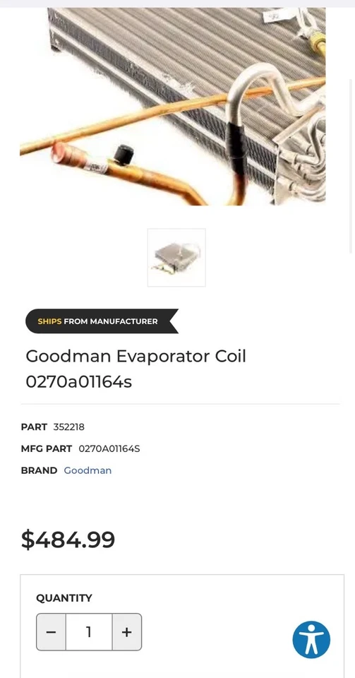 0270A01164S BOBINA EVAPORADORA AMANA-GOODMAN Totalmente Nueva Foto 4 de 4