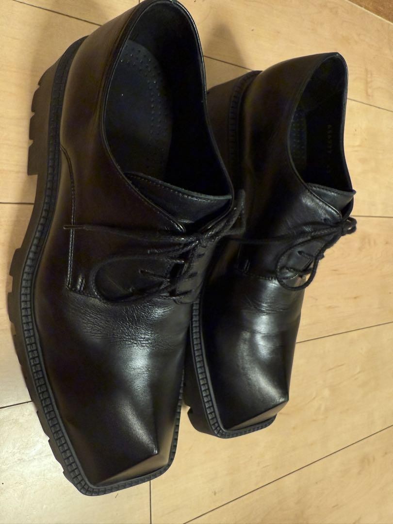 SAOLA Balenciaga Rino Derby Uomo 10 US Pelle Nera Punta Affilata Suola Spessa