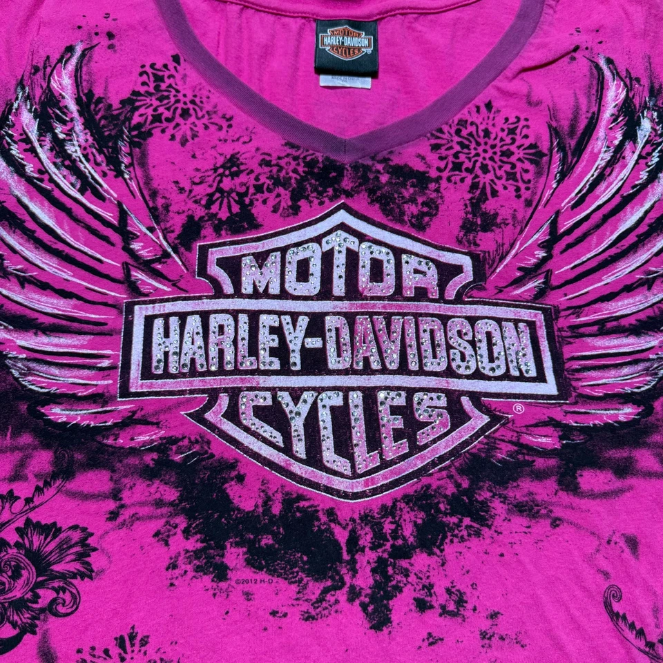 Camiseta de motociclista Harley-Davidson Reading Pennsylvania Wings estrás cuello en V - 2XL Foto 2 de 4
