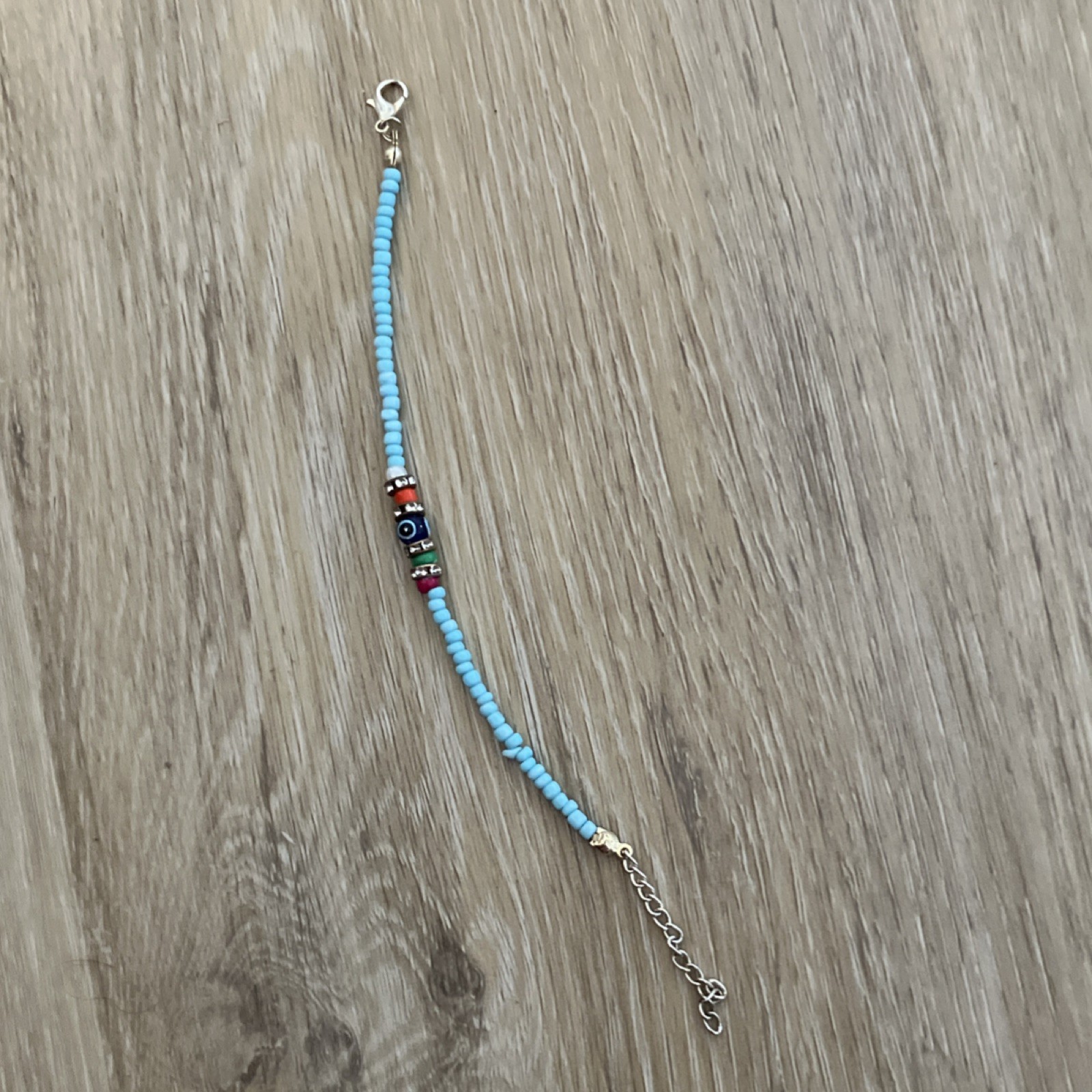 Blue Glass Beaded Evil Eye Charm Bracelet Multicolor Adjustable Lobster Clasp