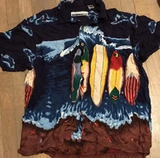 Presence Paradise Found Hawaiian All Over Surfboard Print Button Up Mens's L