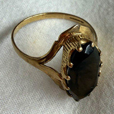 9ct Yellow Gold Hallmarked Oval Black Onyx Prong Set Ring Size Q