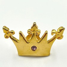 Vintage Modern Gold Tone Crown Lapel Pin Brooch Single Purple Stone Statement