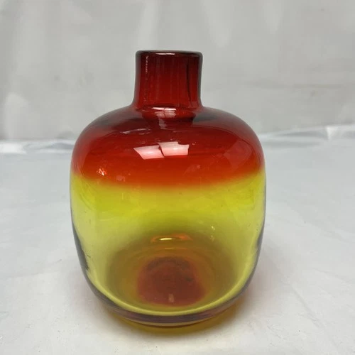 Vintage Blenko Art Glass Tangerine Bud Vase Pontil