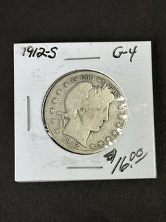 1912 S Barber Half Dollar Coin 50 Cent Silver Coin